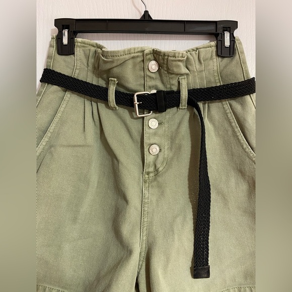 Zara High Waist Paper Bag Belted Buttoned Western Boho Jean Shorts Size XS - Picture 3 of 10
